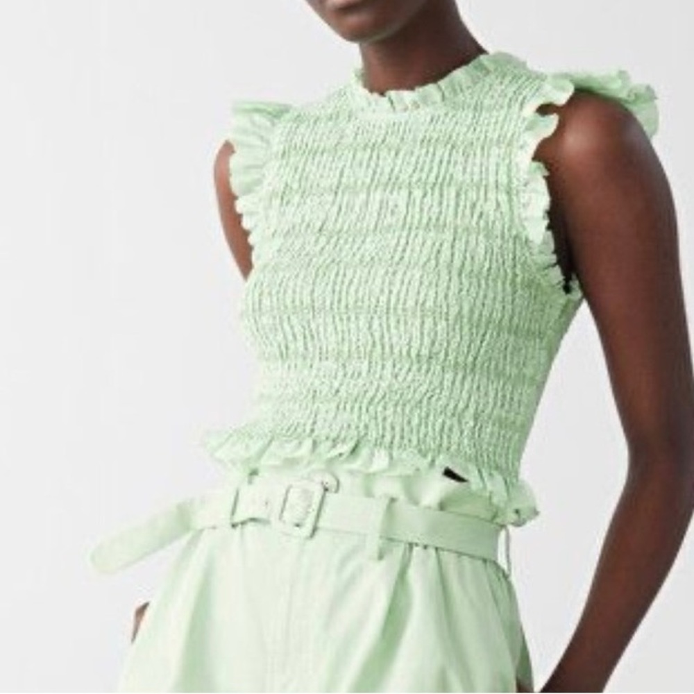 & Other Stories Smocked Crop Top Light Green Sz 8